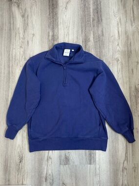 Aritzia Cozy Sweatfleece Boyfriend Half 1/2 Zip Blue Size 2XS